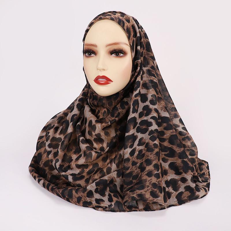 Women Ramadan Hijab Leopard Print Bohemian Watercolor Soft Muslim Hijabs Floral Breathable Shawl Wrap Scarf Islamic Turban