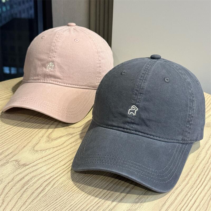 Washed cotton soft top lamb embroidery big head circumference baseball cap female simple versatile face small couple cap
