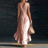 Ladies' Casual Sleeveless V-neck Ruffled Hem Cotton Linen Long Dress