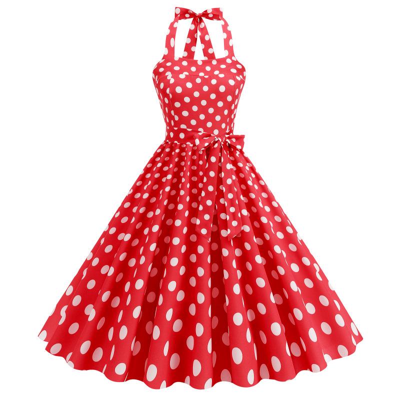 Retro Hepburn Style Polka Dot Wide Hem Dress