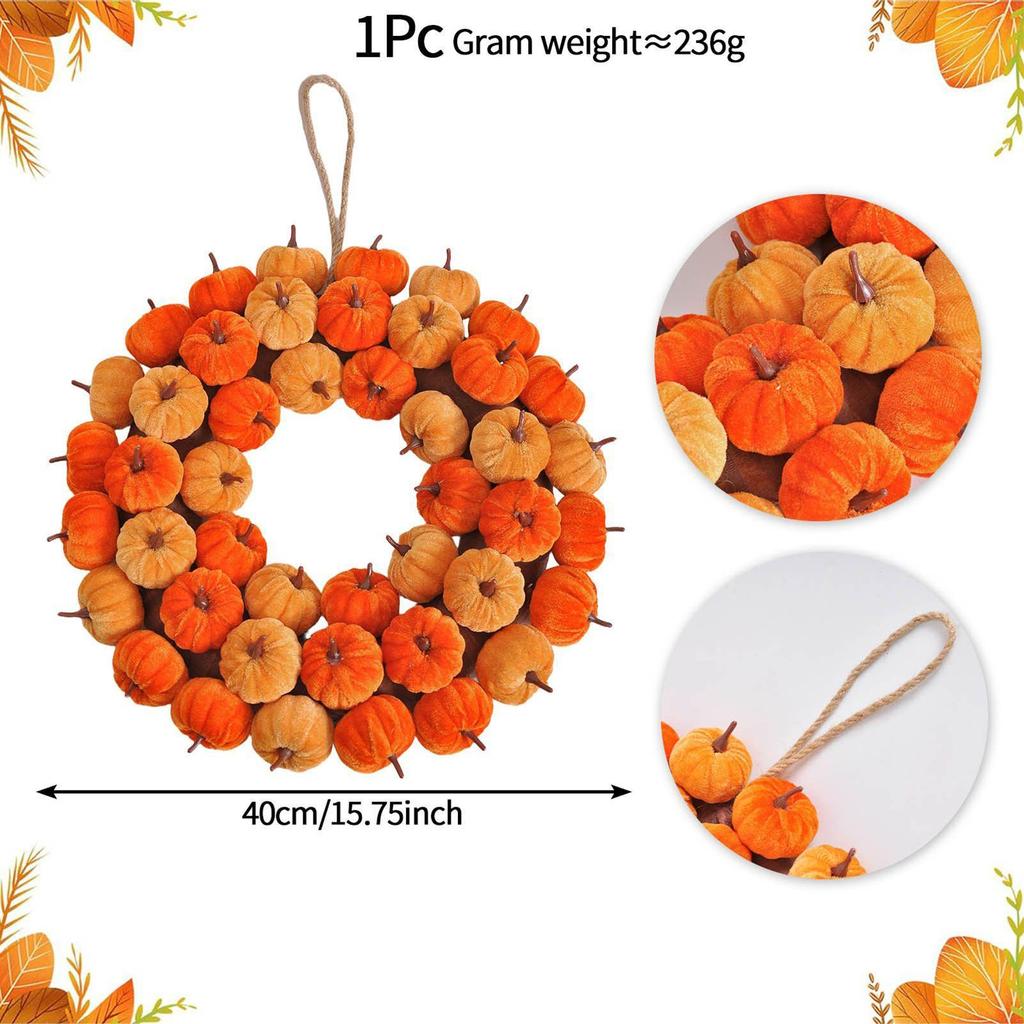 Autumn Pumpkin Wreath Fall Simulated Pumpkin Wreath Artificial Wreath Wall Window Party Decoration for Halloween Christmas