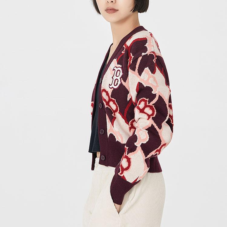 New MLB Old Flower Cashmere Sweaters Women's Burgundy 3FKCY0124-43WIS