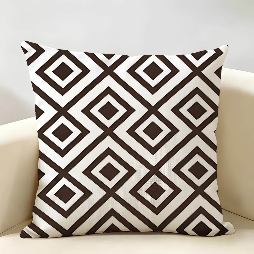 Geometric Diamond Pattern Cushion Cover Natural Linen Organic Fabric Double-Sided Printing Breathable Perfect For Home Decor