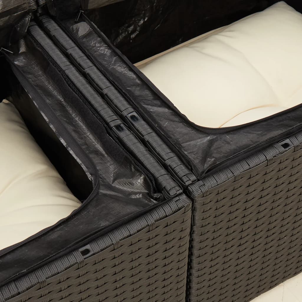 Vidaxl Sofa Ogrodowa Z Poduszkami, 2-Osobowa, Czarna, Polirattan