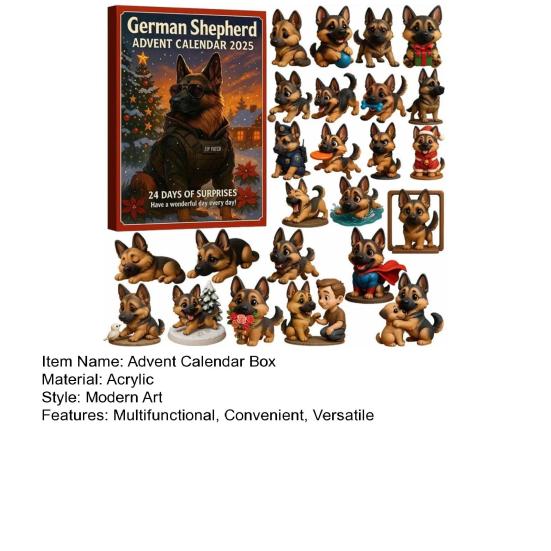 Box adventního kalendáře Německý ovčák 24denní odpočítávací box Akrylová ozdoba s psí tématikou Multifunkční dekorace