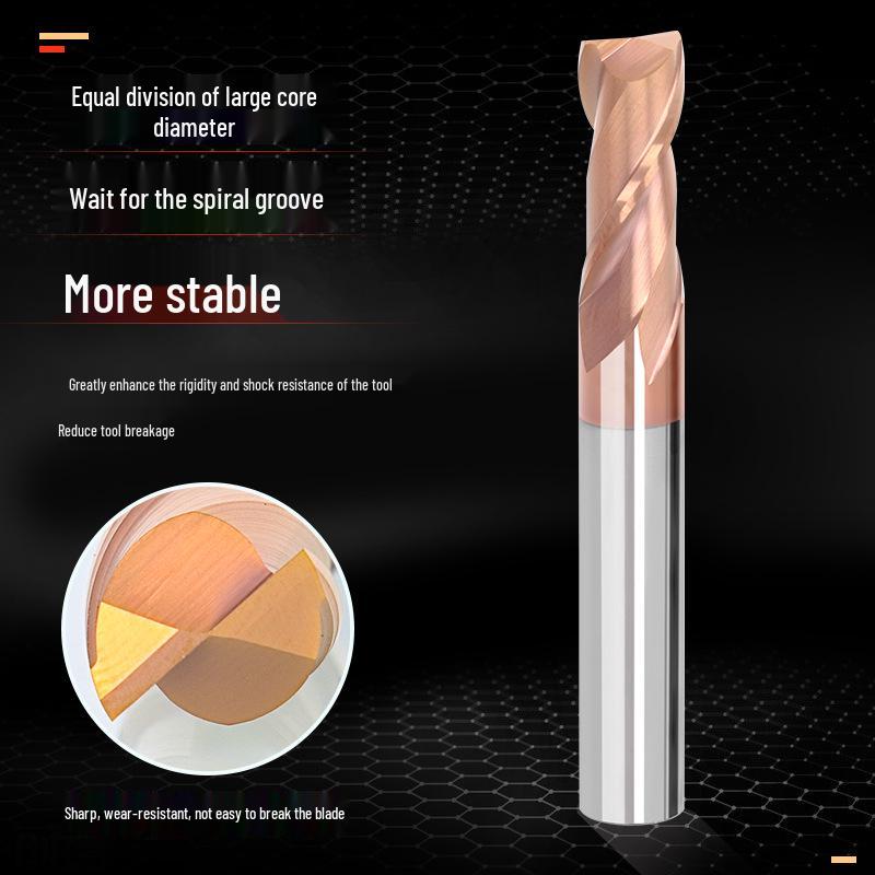 Two-Flute Carbide Tungsten Steel Flat Bottom CNC Milling Cutter for Steel, Cast Iron, and Copper - 55° Straight Shank Vertical Design.