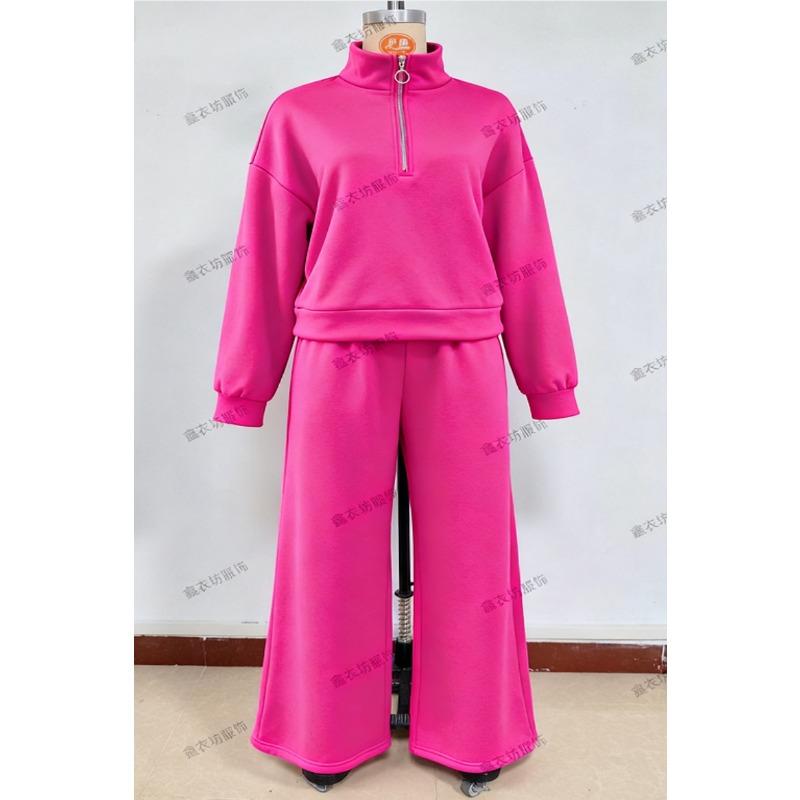 YYFS Damenmode, lässig, Frühling und Herbst, einfarbig, langärmelig, POLO-Ausschnitt, Hose, Hosenanzüge