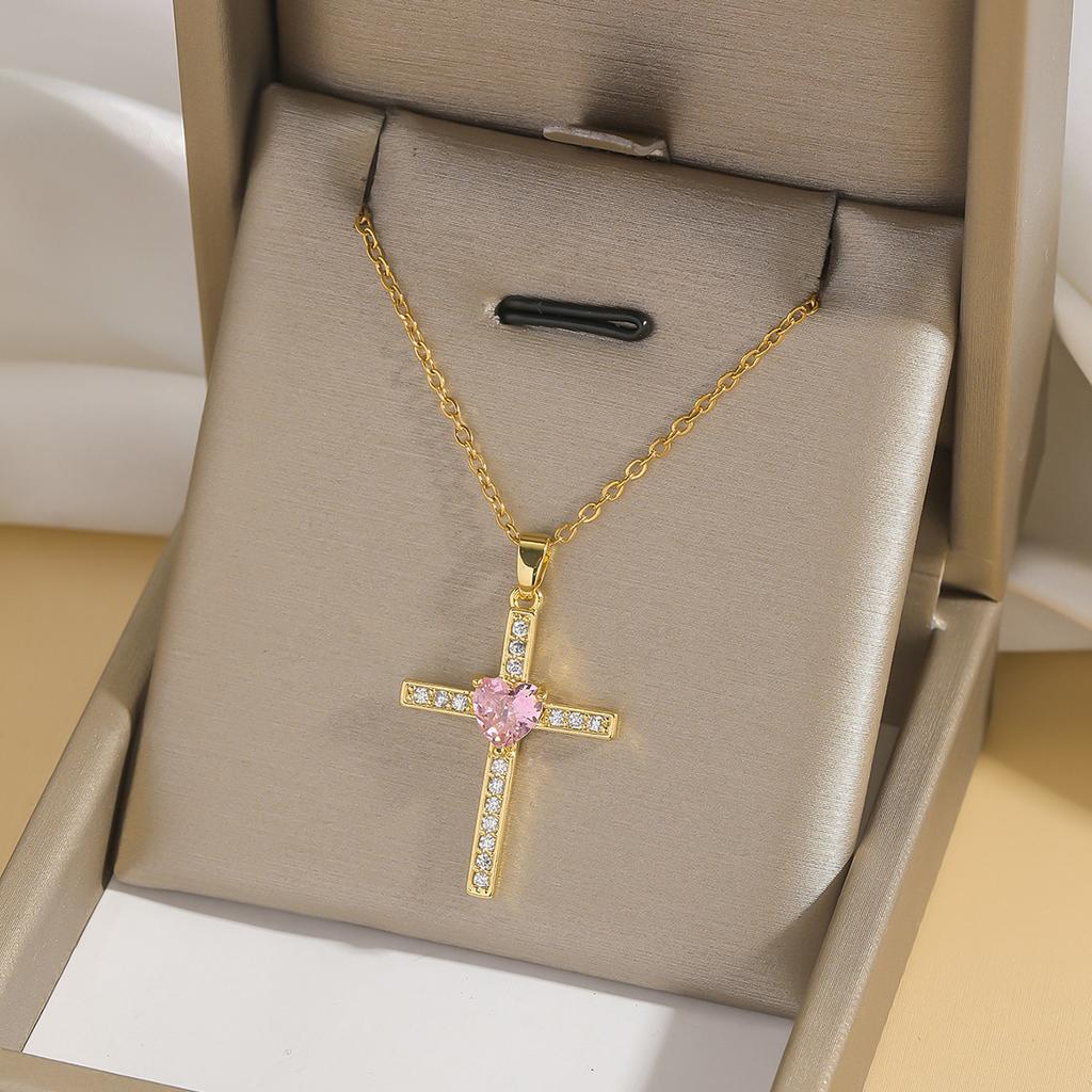 Hip Hop Cool Zircon Cross Necklaces for Women Men Fashion Stainless Steel Chains Shiny Cross Collar Jewelry Accessories Gifts