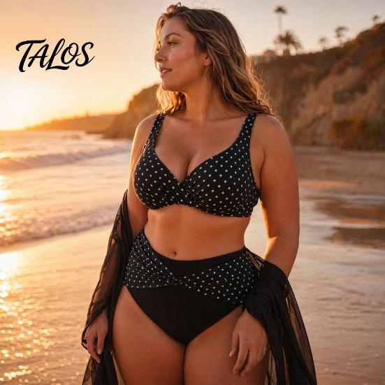 Vintage Style Swimsuit 2Pcs/Set Plus Size Bikini Set, Cross-Chest V-Neck Bra with Built-In Support, Photogenic Beach Outfit High-Waisted Twist