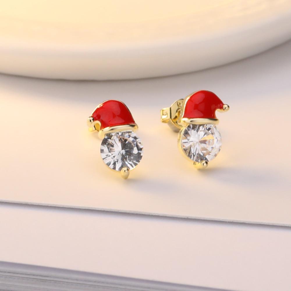 Christmas Santa Hat Earrings for Women Zircon Studded Holiday Gift Jewelry