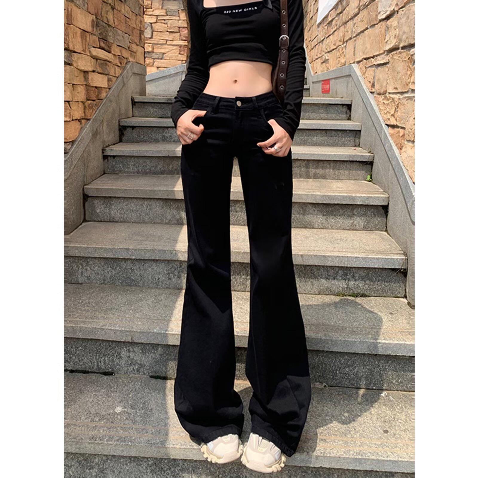 

Американские женские джинсы с микро-клешем, класса люкс лайт, для похудения - Коллекция Осень 2024 M чёрный