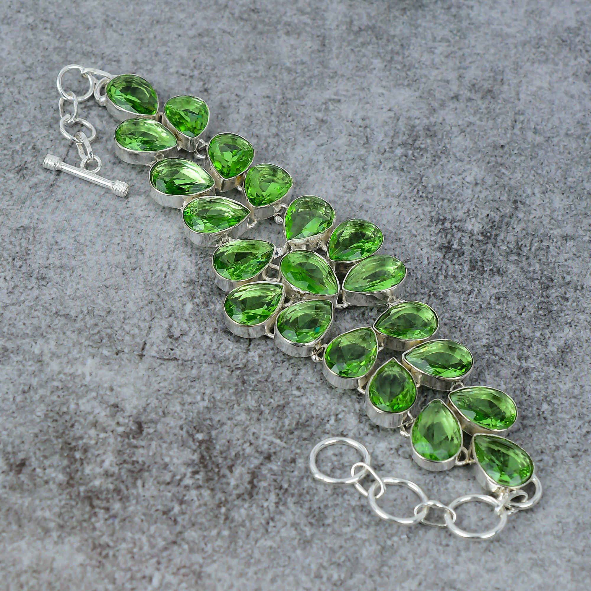 

Tsavorite Gemstone Handmade 925 Sterling Silver Bracelet 7-8 M-309