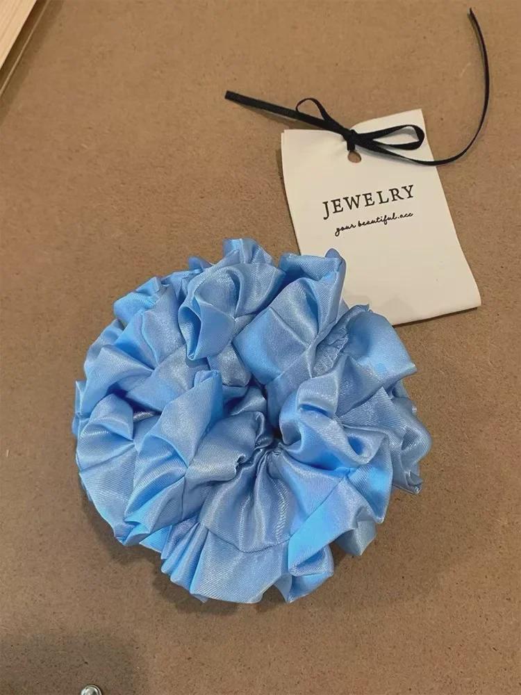 MONA Floral Satin Lace Hair Ring: Elegant French-Style Pleated Bun Accessory