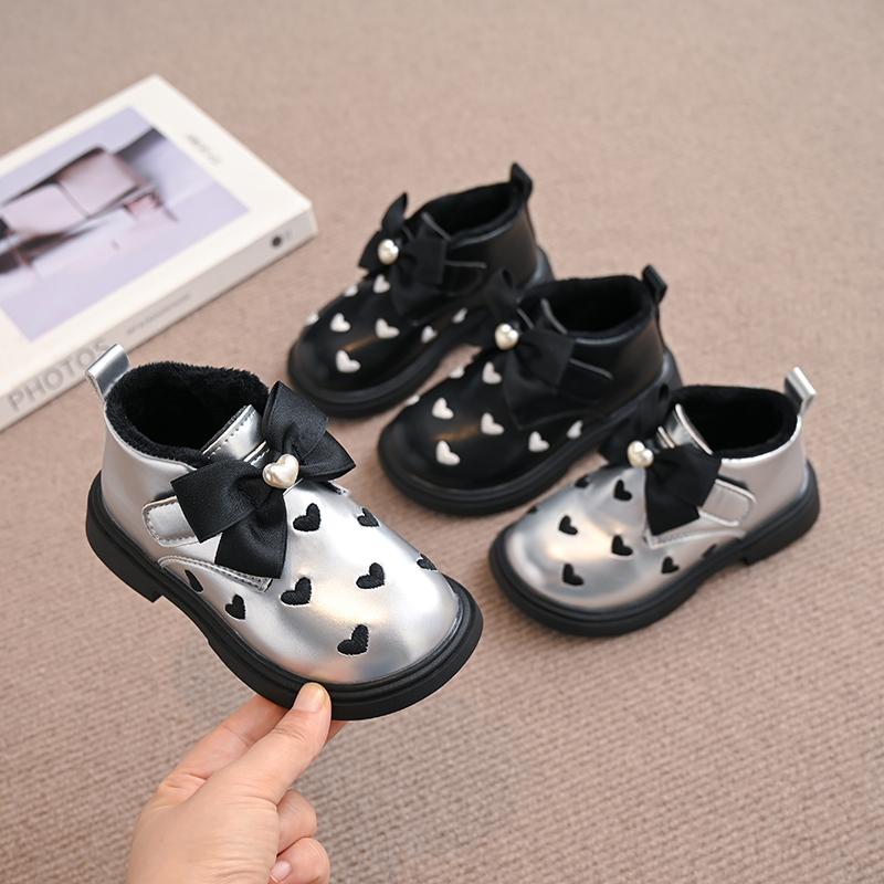 Children Fashion Boot Lolita Style Girls Princess Ankle Boots Sweet Heart Embroidered Winter Fashion Kids Cotton Warm Boots