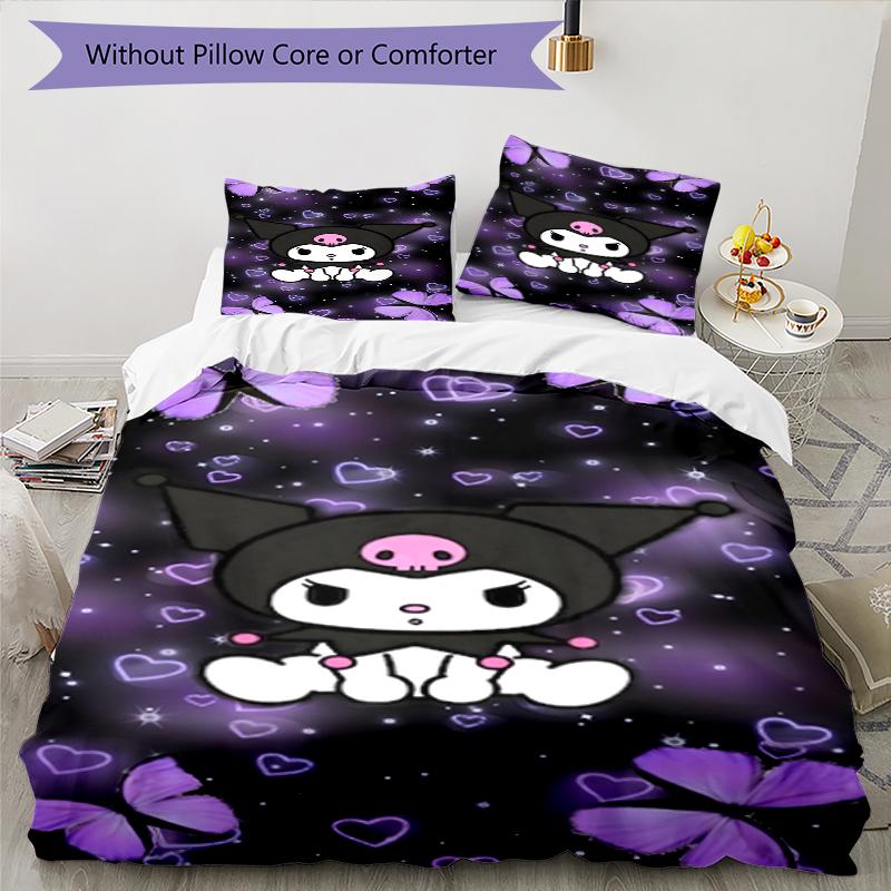 3pcs Sanrio Kuromi pattern bedding set duvet cover set includes duvet cover &pillowcases, perfect all season bedroom decoration & gift