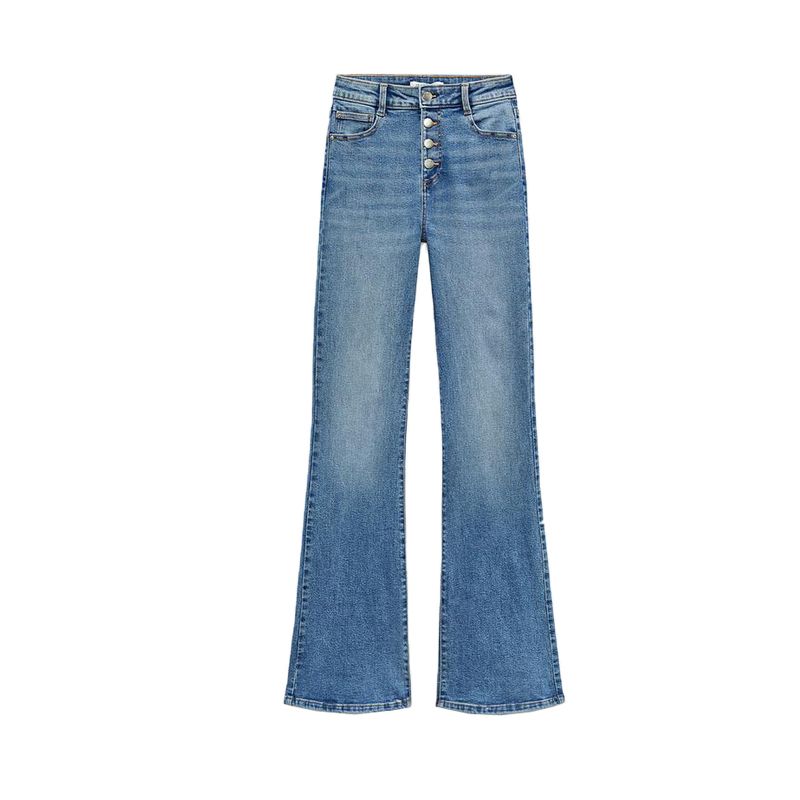 Women's Spring Clothing Leisure Washed-out Effect A- line Trousers High Waist Temperament Horn Denim 1416222