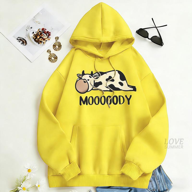 Cow Letter Print Drawstring Hoodie S-3XL spring hoodie Casual Long Sleeve Pocket Hoodie Sweatshirt Women's Clothing