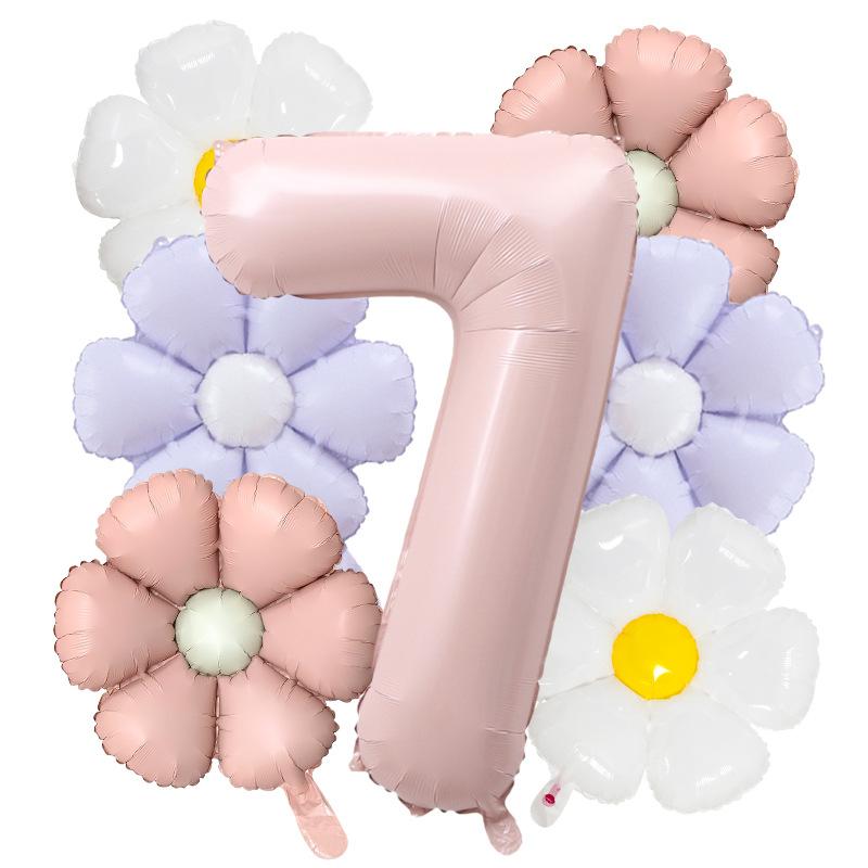 7pcs Matte Finish Daisy Balloon Number Wedding Decor Birthday Party Decoration Aluminum Foil Balloon Baby Shower Decorations