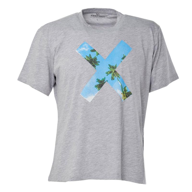 

Мужская футболка с круглым вырезом с тропическим рисунком Серый меланж