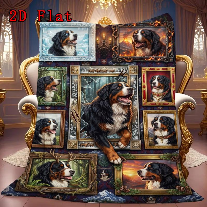 Bernese Mountain Dog Portraits 2D Flat Pattern Flannel Blanket, High Quality All Seasons, Home Decor, Warmth and Comfort, Perfect for Christmas Gifts.