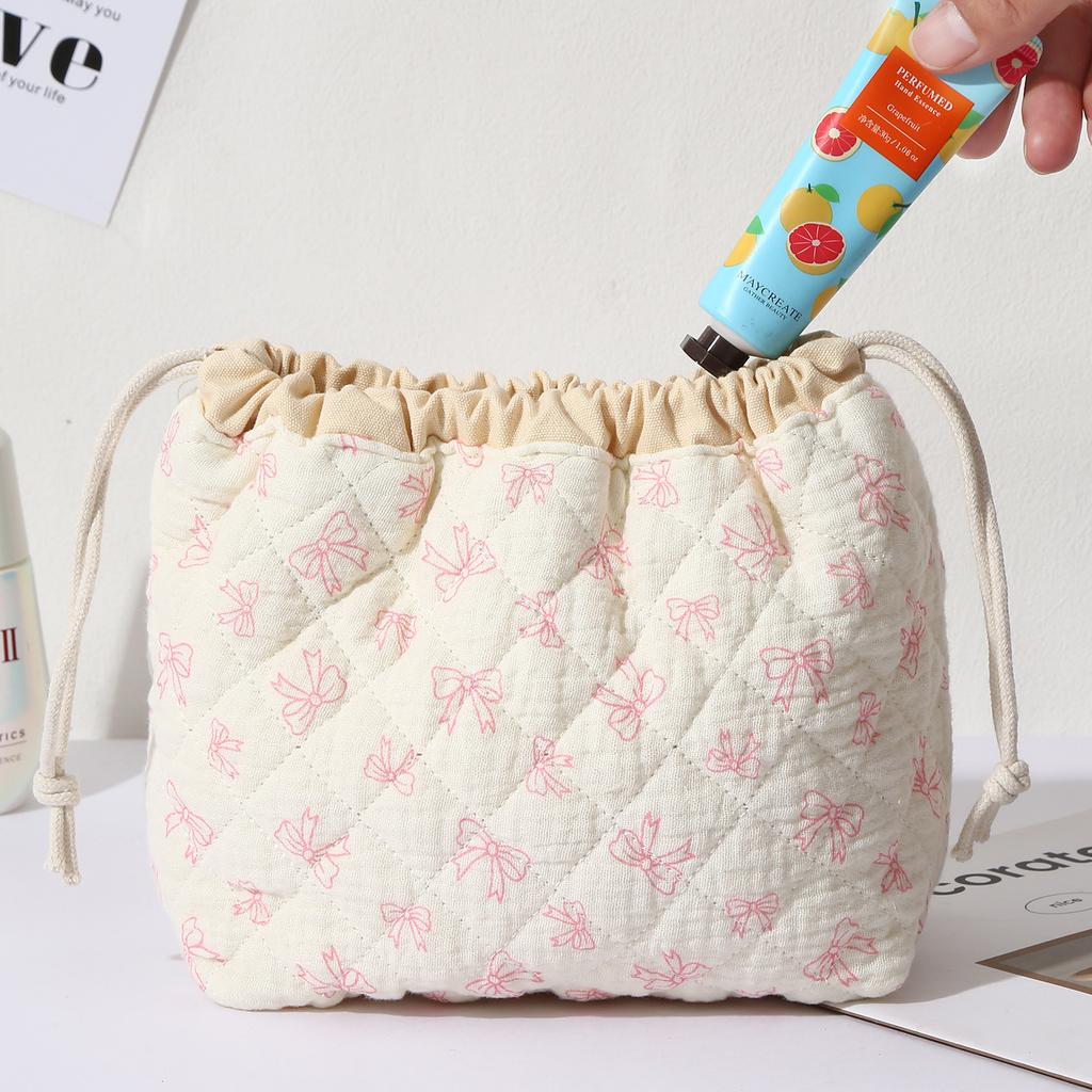 Ladies' Cotton Makeup Bag Embroidered Drawstring Storage Bag Travel Cosmetic Bags Large Capacity Hanging Toiletry Storage Bag