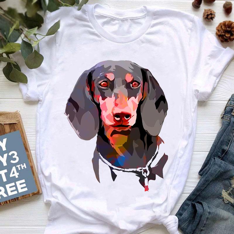 

Crazy Sausage Dog Lover Summer T-Shirt Women Funny Graphic Tops Female Tee Harajuku Oversized Tee Short Sleeve White Tshirts S білий