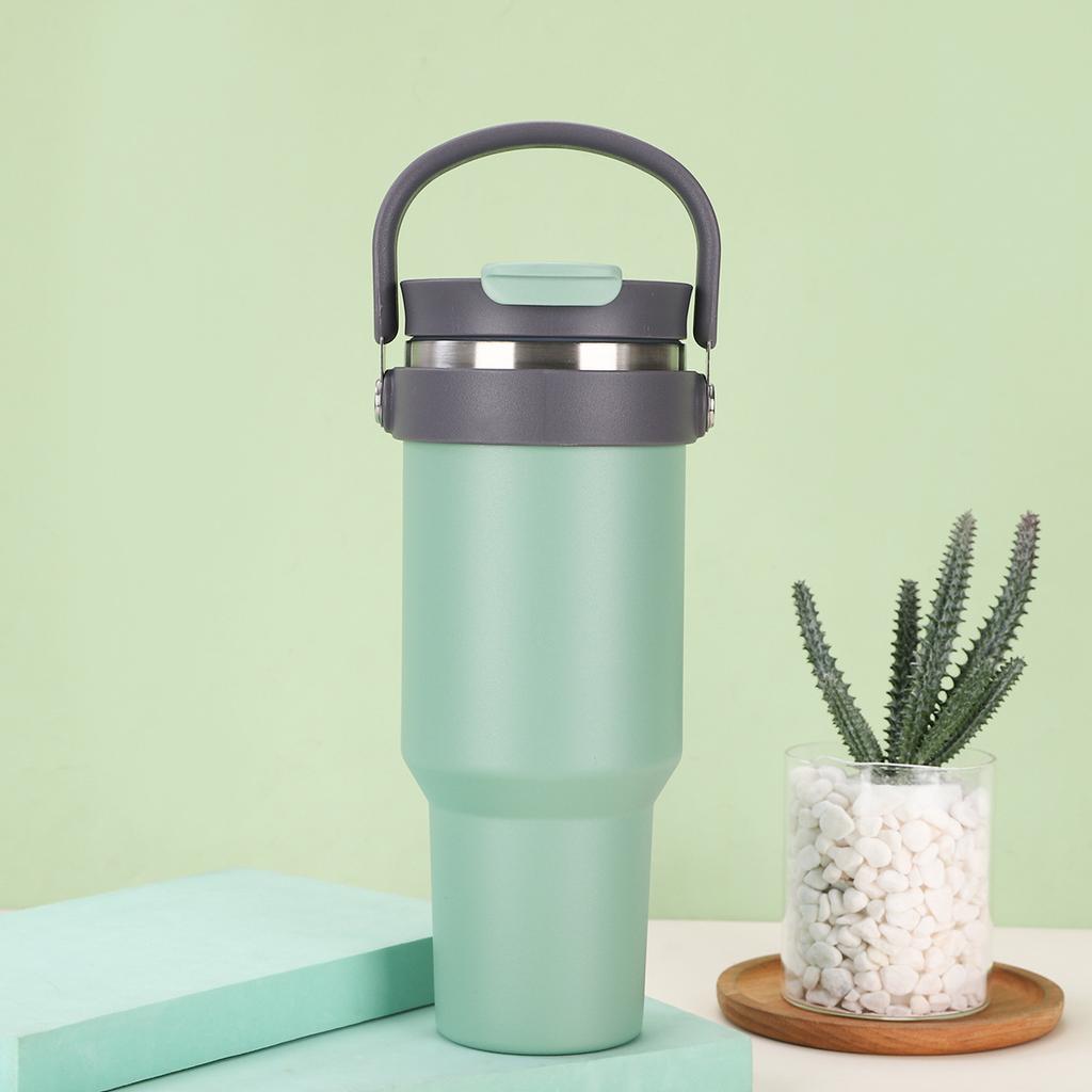 Simple Portable Stainless Steel Thermos Cup Large Capacity Double Vacuum Ice Bullock Cup with Straw Double Drinking Cup