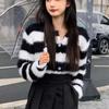 Mohérová barva kontrastní pruhovaný svetr dámský podzim a zima nový styl imitace norkových vlasů o krk dlouhý rukáv pletený svetr