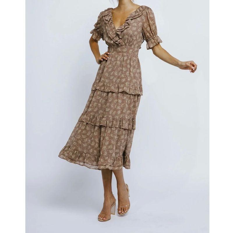 

Внешняя торговля Изысканный принт Волан V-образный вырез Сексуальный бандаж Открытая спина Отпуск Индивидуальность Мода Элегантное Островное платье Chocolate Brown M