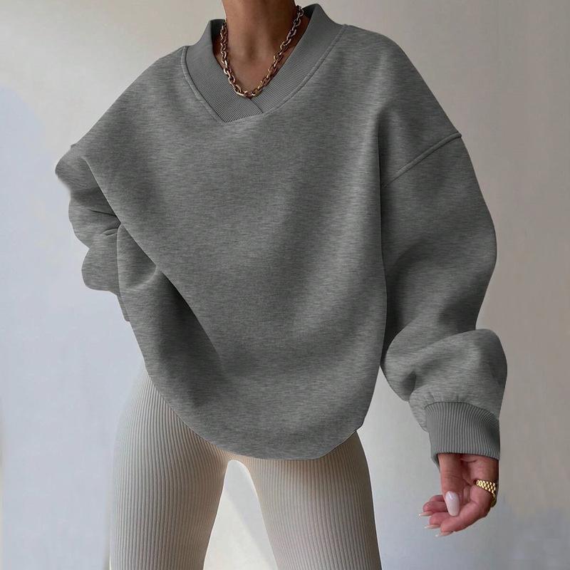 Autumn and Winter Women's Casual Loose Sportswear Pullover, Fashionable Round Neck Long Sleeved Solid Color Versatile Sweatshirt