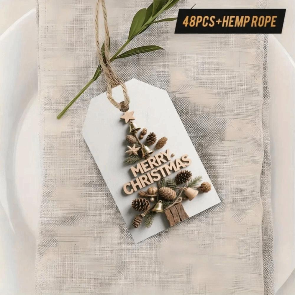 48Pcs with Rope Christmas Gift Tags Santa Claus Elk Christmas Hanging Label Paper Wrapping Paper Hang Tags Party Decoration