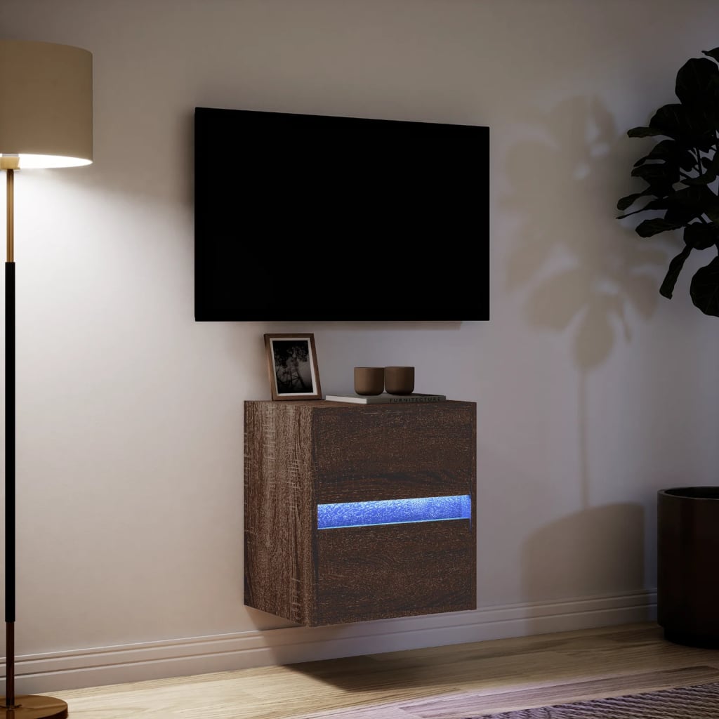 TV Wall Cabinet with LED Lighting Oak Effect 41 x 31 x 45 cm