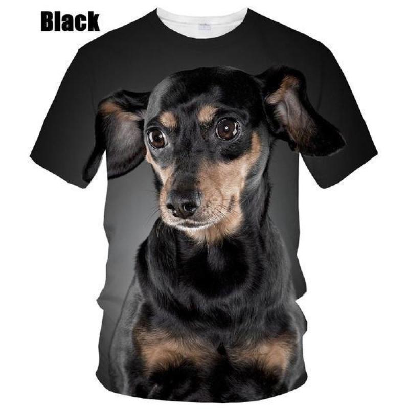 Summer Round Neck 3D Dog Dachshund Printed Top Fashionable Casual Short Sleeved Children's Boy T-shirts