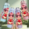1PC Pink Dinosaur Love Heart Cartoon Print 750ml Color Plastic Sports Water Bottle Leakproof Flip Straw Lid Suitable for Sports Office Home Use