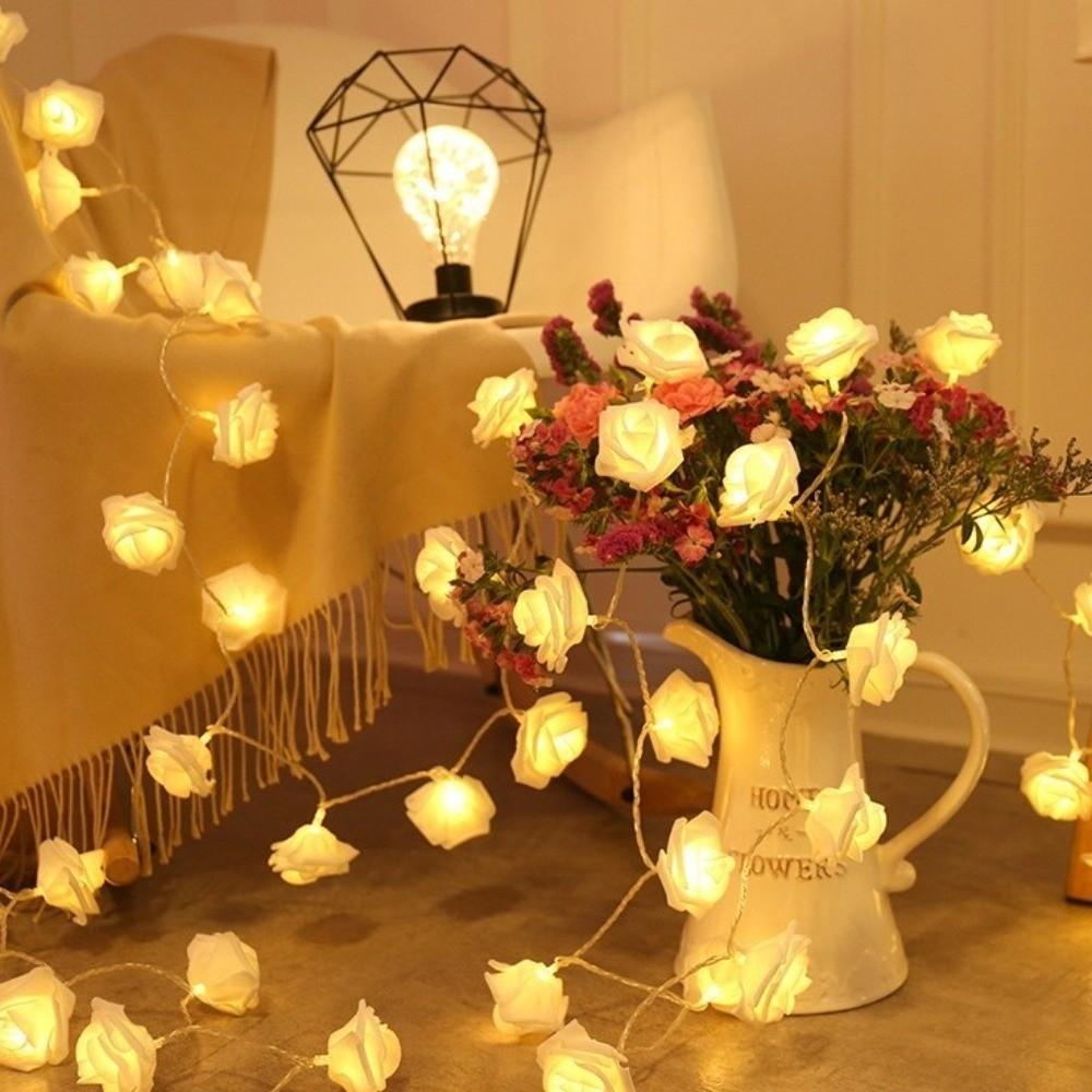 Romantic LED Rose String Lights 1.5/3 M Flower Garland Rose Flower Lights 10/20 LED Warm White Fairy Lights Bedroom Decor