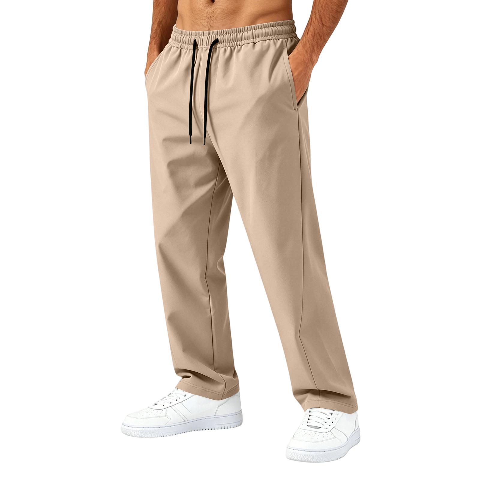 

Men s Casual Quick Dry Lightweight Straight Leg Drawstring Pants Suitable for Commuting and Sports Activities with Elastic Waistband L бежевый