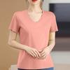 Women's Solid Color Casual V-neck Sim Ple Short-sleeved T-shirt Female Top
