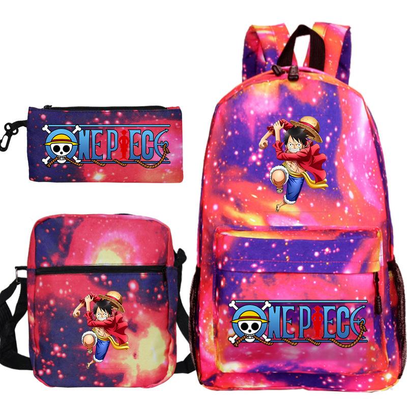 ONE PIECE Luffy Peripheral Student School Bag Three-piece Youth Backpack Shoulder Bag Pencil Case