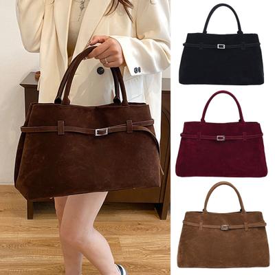 Damen Handtasche aus Wildlederimitat im Vintage-Stil, mattierte Oberfläche, große Kapazität, Gürteldekor