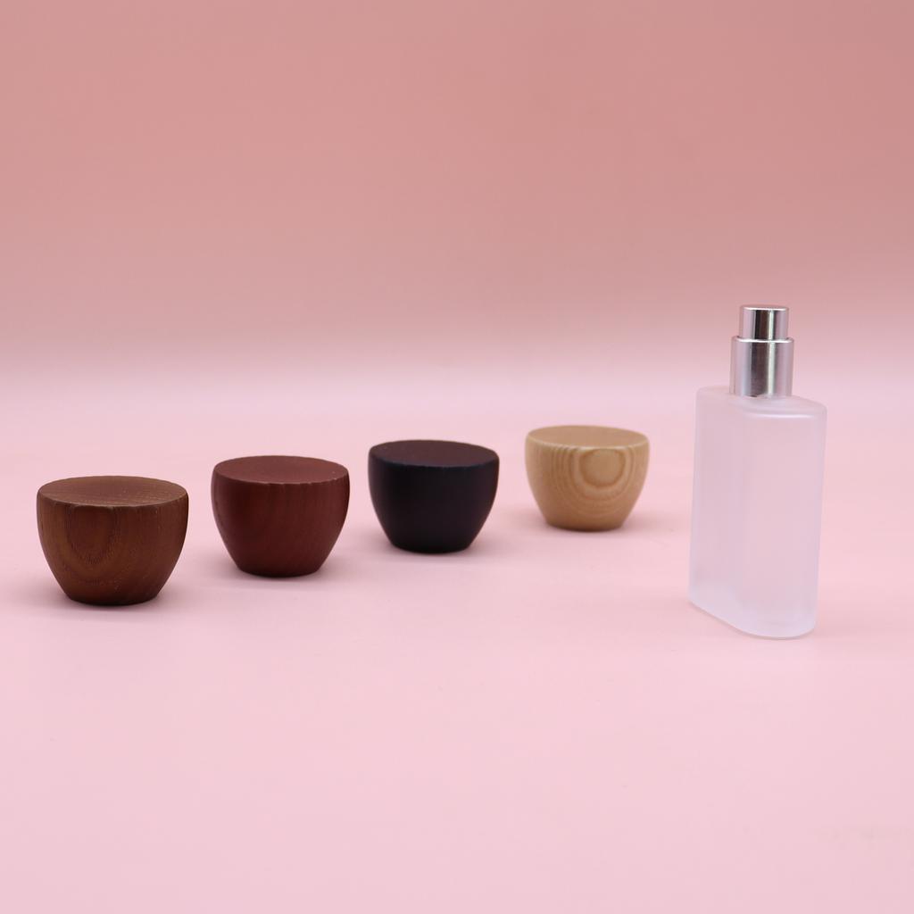 30ml Frosted Glass Spray Bottle Wooden Cap Empty Dispenser Bottle Refillable Liquid Cosmetic Portable Atomizer Storage Container