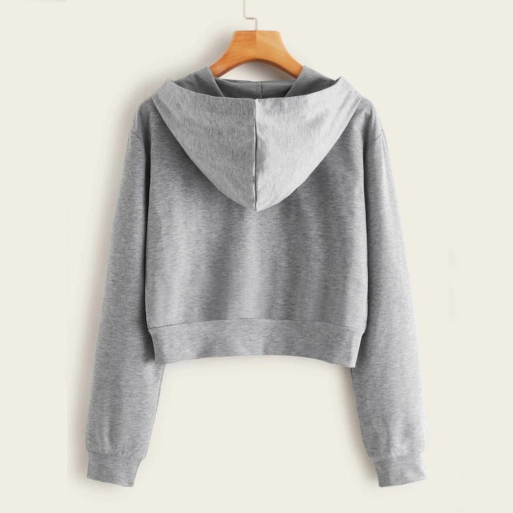 Women Embroidery Butterfly Long Sleeve Zipper Pocket Shirt Hooded Sweatshirt Top