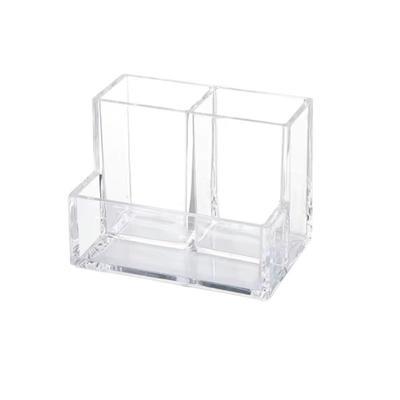 Table Organizer Transparent Pen Holder Acrylic Simplified Design Makeup Organizer Three Grid Storage Box Student Desk