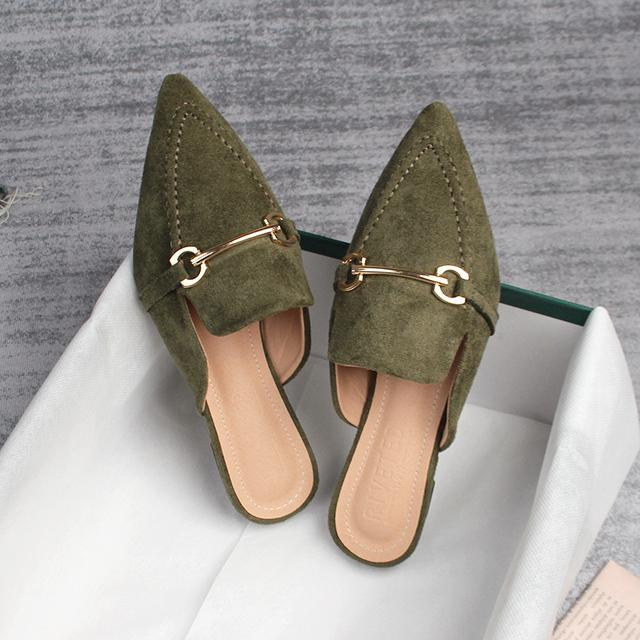 Spring  New Women 'S Mules Pointed Slippers Outdoors Muller Fashion Metal Design Office Casual Shoes Large Size 41 -43