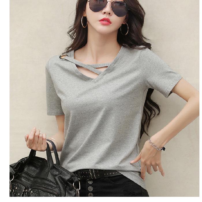 Women's Summer V-Neck Loose White T-Shirt, Korean Style, Plus Size Trendy Top