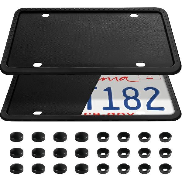 LivTee Silicone License Plate Frames Covers, 2 Pack Universal n Car Accessory License Plate Bracket Holder, Licence Plate Accessories - Black