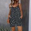 Womens Sleeveless Spaghetti Strap Romper Flower Print Pocket Short Jumpsuit