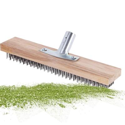 Wire Push Broom 30cm Floor Wire Broom Portable Garden Cleaning Broom Reusable Scratch Brush Leaf Rake with Wooden Handle Socket