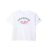 Champion Basic Short Sleeve Cotton USA RelaxFit Graphic Logo Crew Women's T-Shirt, White, 100% Print, Neck, CW-B325