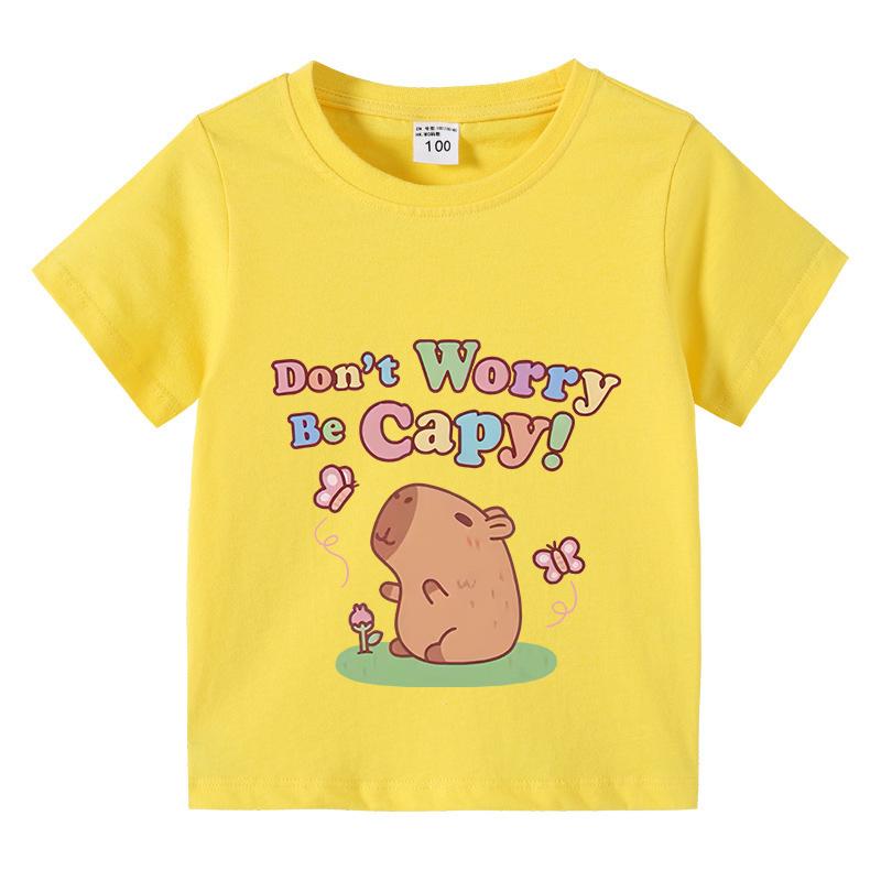 Capybara Kids Funny Cotton Tshirt 310Years Children Short Sleeved Summer Tees 2025 New Capibara Girls Casual Tops Boy Clothes