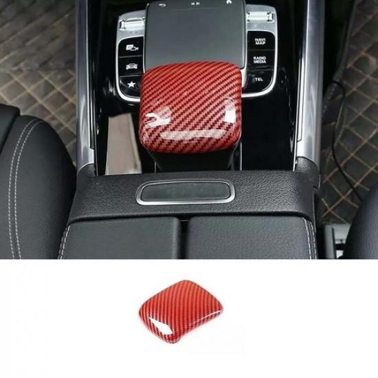 Gear Shift Knob Cover Red For Benz GLB Carbon Fiber Inner Central Console 20-22